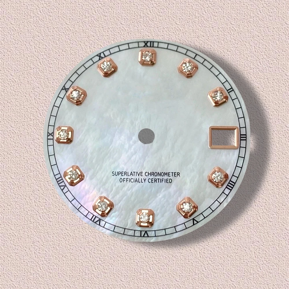 28.5mm S Logo Fritillaria Diamond Dial Fit NH35/NH36/4R/7S Japanese Movement High-Quality Watch Modification Accessories