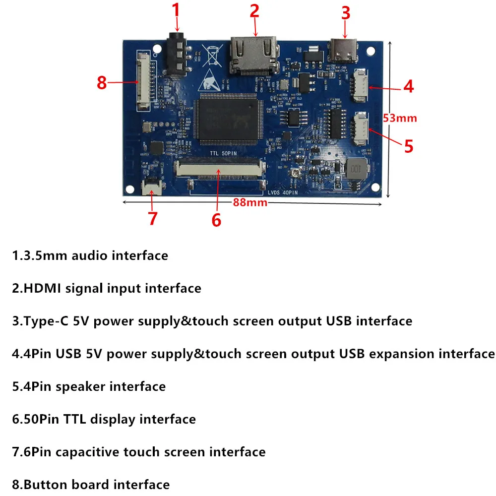 Imagem -03 - Diy Multipurpose Tela Lcd Driver Placa de Controle Digitador Compatível com Hdmi Áudio Monitor Touchscreen 6.5 At065tn14