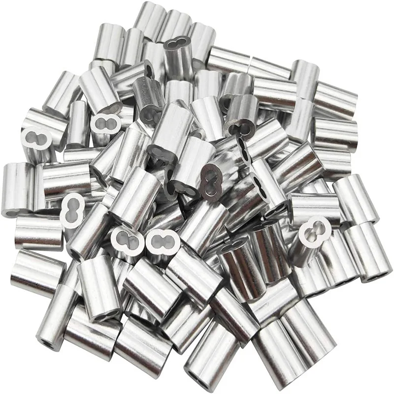 10-200PCS Double Hole Wire Rope Aluminum Clamp Clip Sleeve Diameter 1mm1.2mm 1.5mm 2mm 2.5mm 3mm 4mm 5mm 6mm