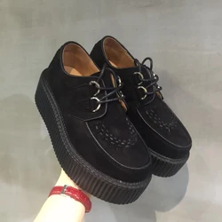 Black Harajuku Shoes Classic Lace UP Wedge Heels Platforms Creepers Punk Shoes Casual High Heels Women Platform Shoes