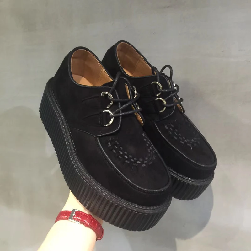 Czarne buty Harajuku klasyczne sznurowane buty na koturnie platformy pnącza buty punkowe codzienne wysokie obcasy damskie buty na platformie