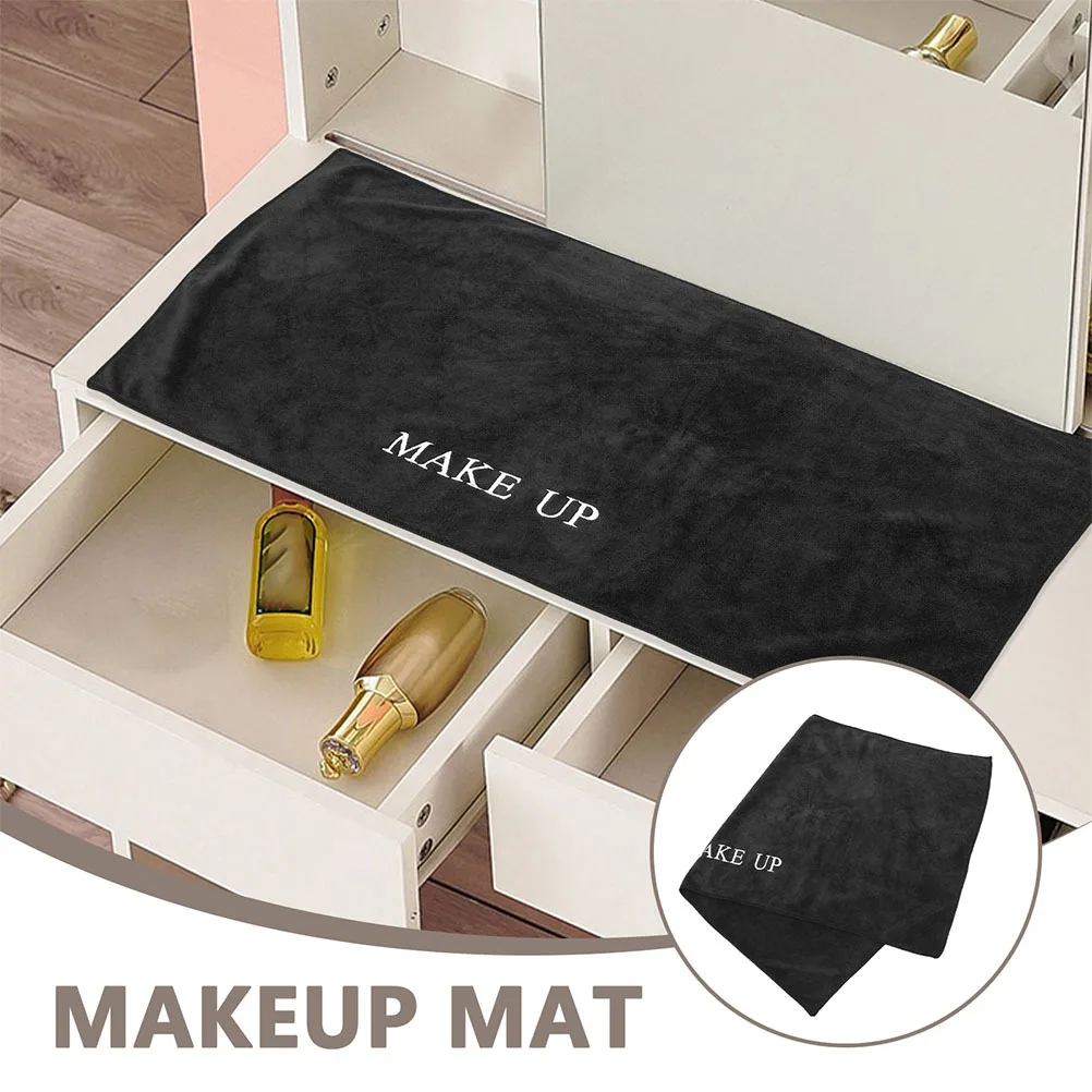 Black Makeup Table Mat 40x100cm Soft Fabric Durable Non Slip Vanity Desk Protector Waterproof Stain Resistant Dressing Table