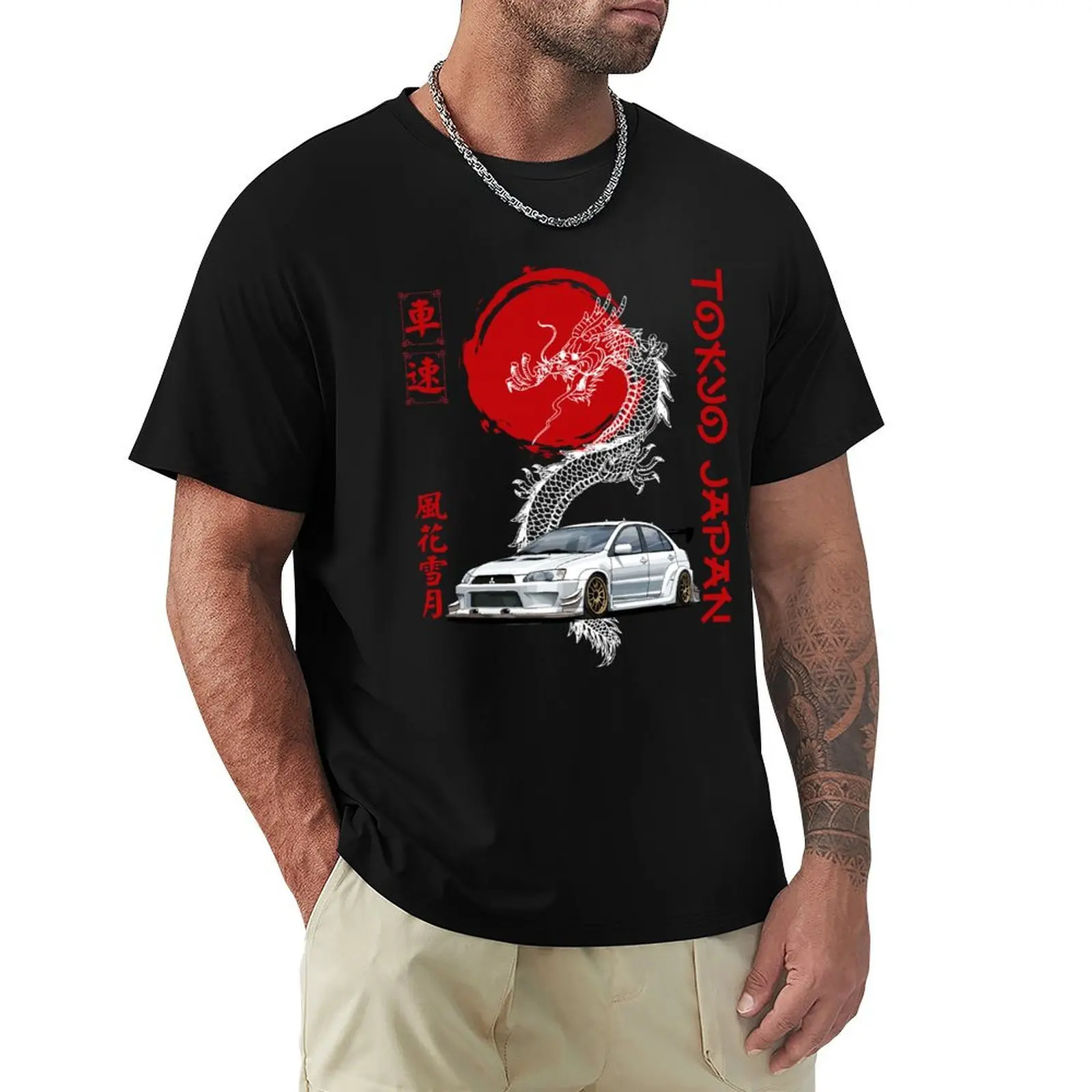 JDM EVO 9 Japanese Art Dragon Red Sun Car Tuning Drift Car T-Shirt Construction Work Tee Shirt