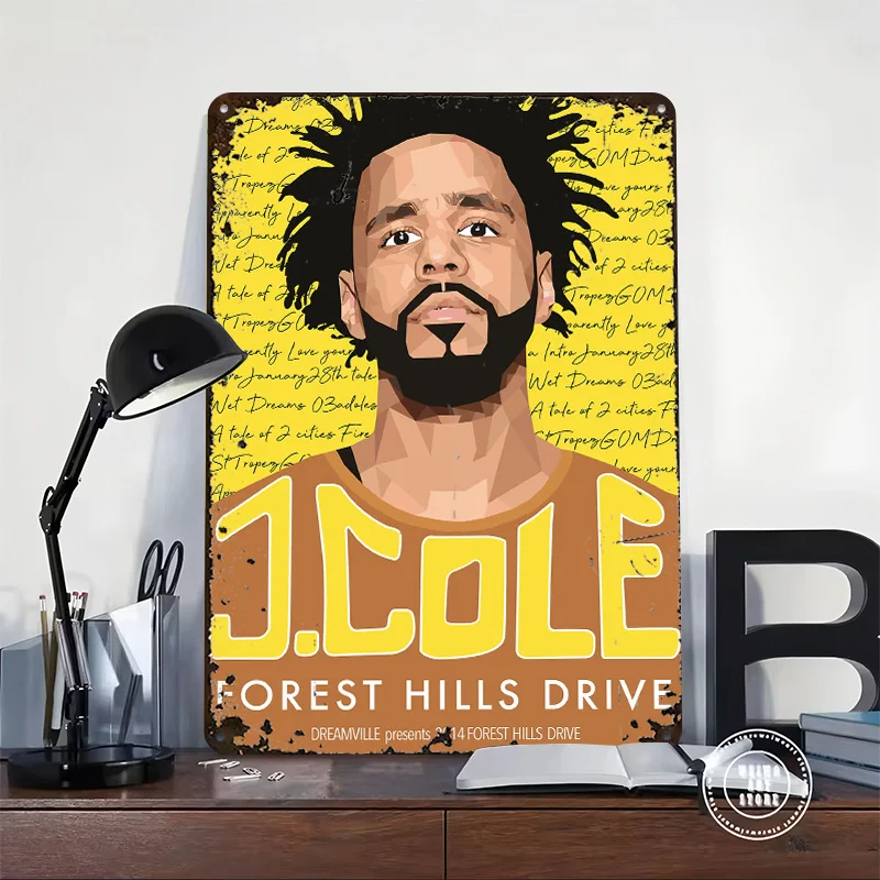 J Cole Personalized 3D Textured Metal Poster Wall Art Vintage Tin Signs for Office Decoration Room Desk Decor Luxury Man Cave