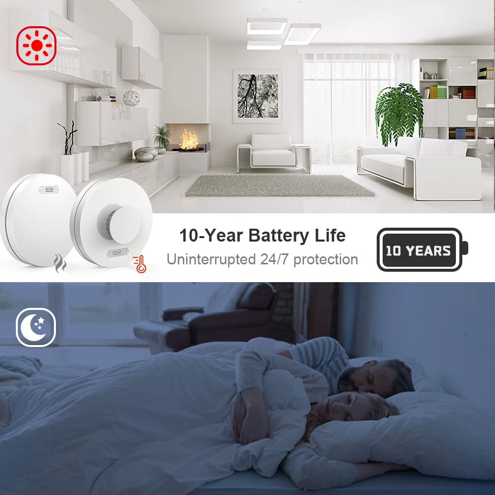 CPVAN Wireles Interlink Smoke and Heat Alarm with Remote Controller Homekit Smart Interconnected Fire and Heat Detector