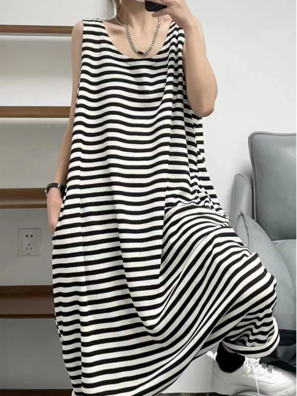 Phil dan preguiçoso hong kong sle harajuku malha algodão listrado svel macacão verão calças desleixadas 50 streetwear macacão