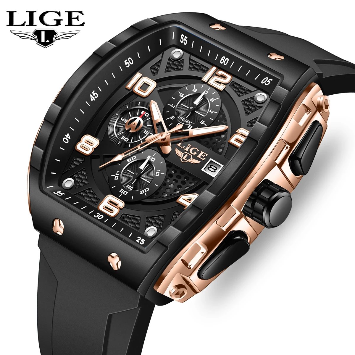 LIGE Casual Einfache Quarzuhren für Herren Outdoor Mode Sport Silikonarmband Wasserdicht Leuchtend Kalender Chronograph Herrenuhr