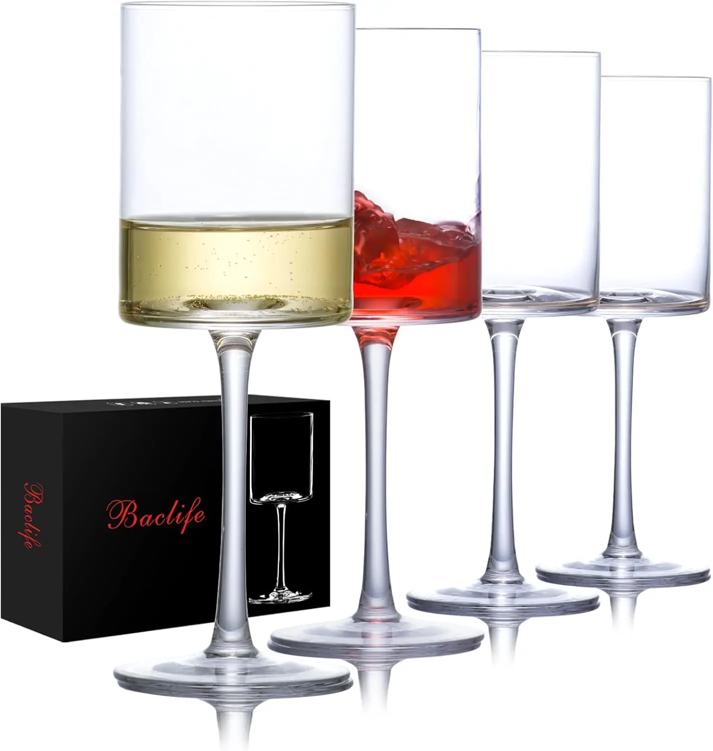 

Wine Glasses Set of 4 - Hand Blown wine glass 15oz in Gift Packaging - Large White Wine Glass on Long Stem - Unique Modern Shape
