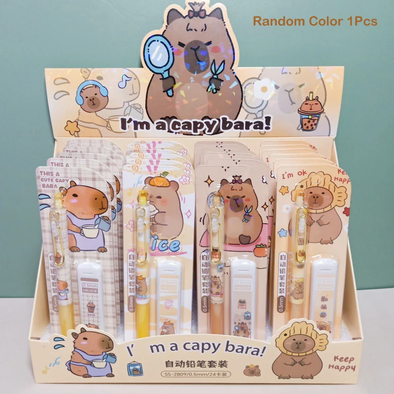 Kawaii 0.5mm capivara conjunto de lápis mecânico com recarga bonito escola escritório escrita lápis dos desenhos animados papelaria presente do estudante