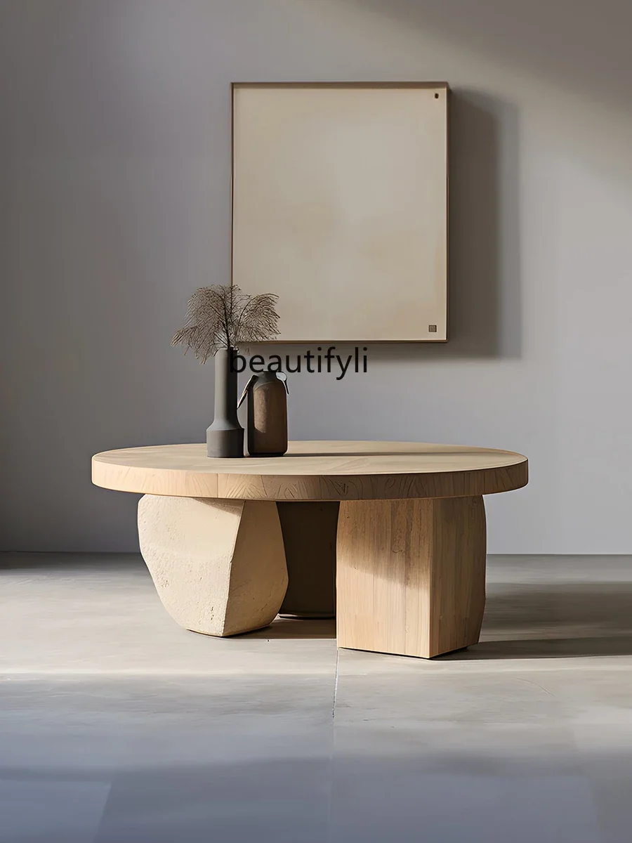 طاولة شاي من الخشب الصلب بتصميم كلاسيكي من Qiji B & B مصممة على الطراز الياباني بتصميم بسيط طاولة شاي فنية عالية الجودة طاولة شاي مستديرة #2