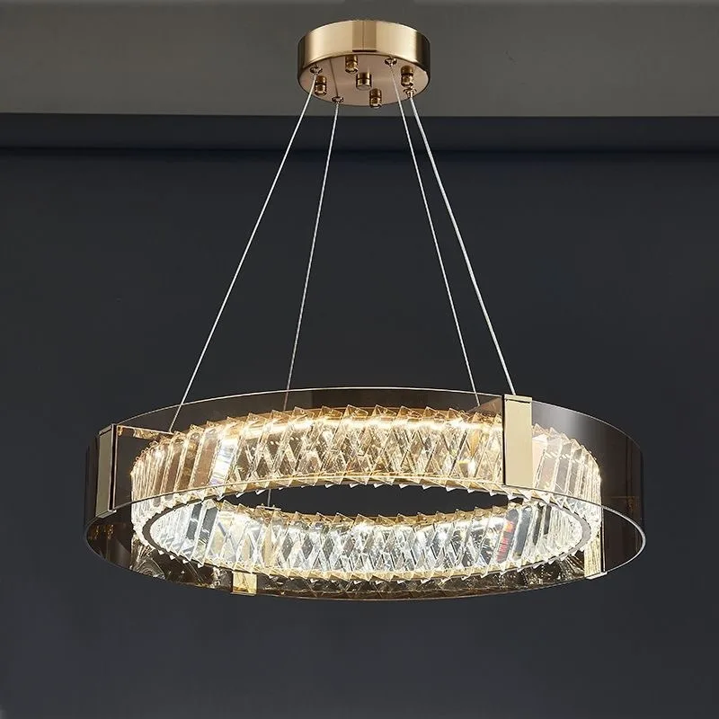 living room chandelier 6 New Italian, minimalist creative wood grain acrylic ring living room chandelier iron bamboo rattan