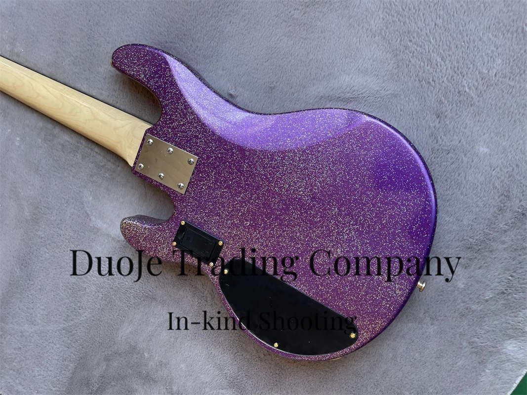 Purple Electric bass Glitter Particle body 5-string bass Rosewood fingerboard Purple square inlaid  white pearl pickup Active