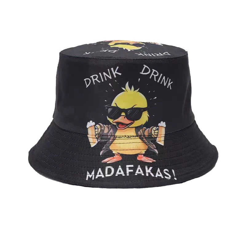 Cartoon-Enten-Druck Bucket Hat Batik-Muster Fischerhüte Landschaftsdesign Doppelseitiger Bob Panama Hut Outdoor Anglerhut