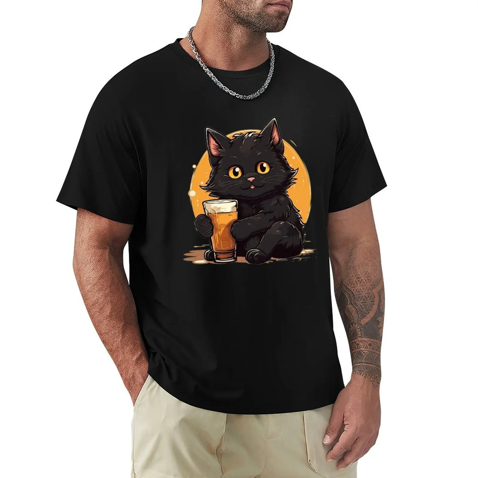 

Black Cat Brew T-Shirt hippie clothes Blouse plain t shirts men