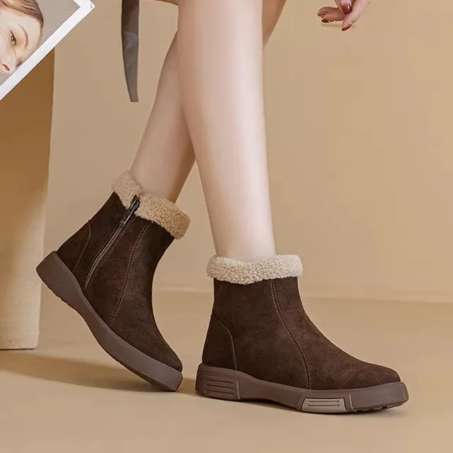 

Warm Fleece Lined Real Leather Snow Boots Anti-Slip Winter Fashion Short Boots Women's Comfortable Cotton Shoes Versatile Boo...