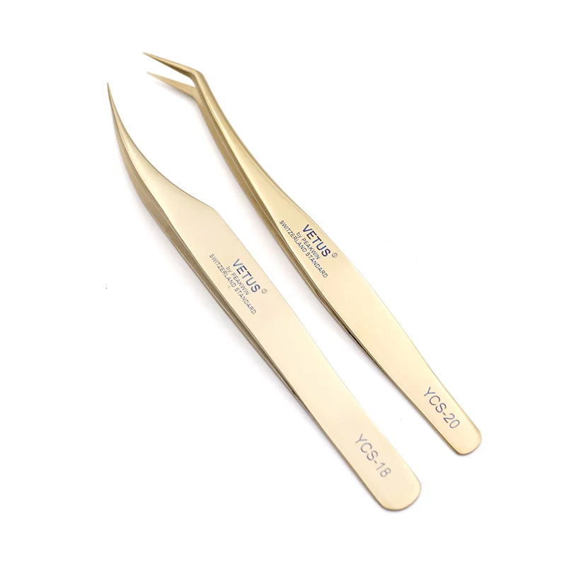 Portable YCS Golden VETUS Makeup Eyelash Extension Tweezers Pliers Professional Stainless Steel High Precision Scissors