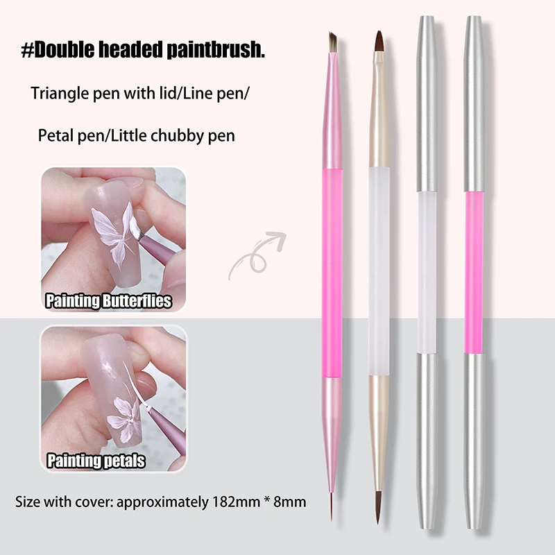 Pinceles de pintura de doble cabeza para diseño de uñas, pincel de dibujo de Gel Uv, pluma triangular, herramienta de manicura