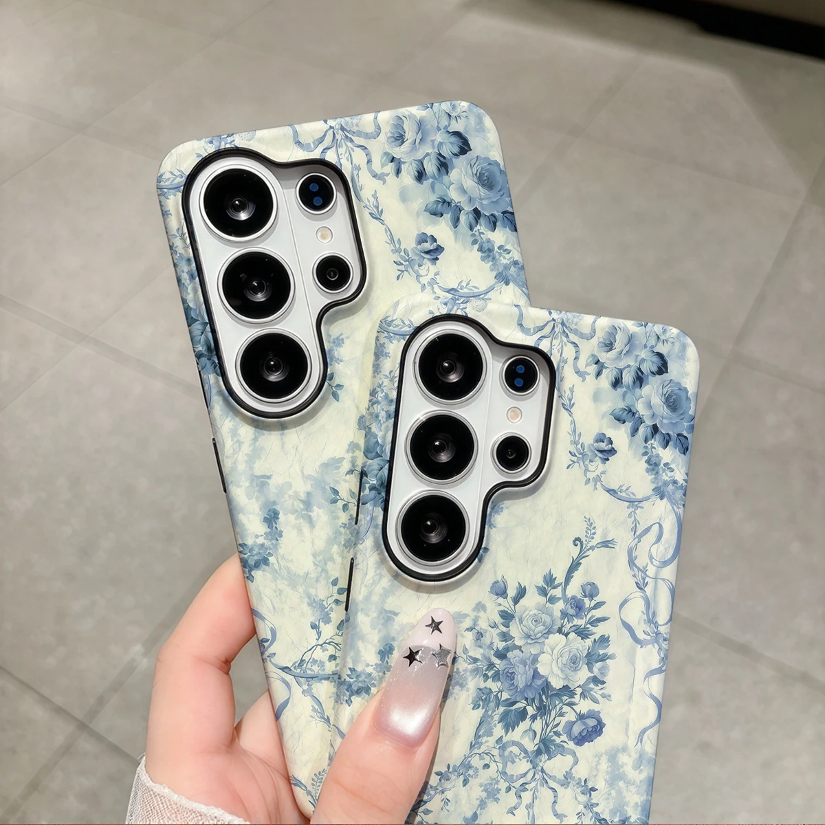 Vintage Blue Garden Phone Case For Samsung Galaxy S26 S25 Ultra S24 S23 Plus Hard Shock‑Absorption 2-in-1Protective Cover