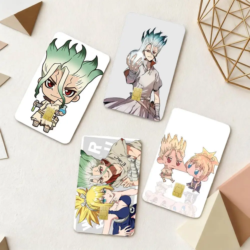 Anime D-Dr. Stone 4pcs 1Set Card Stickers Small Waterproof Chip 4PCS Card Sticker Anti-Scratch