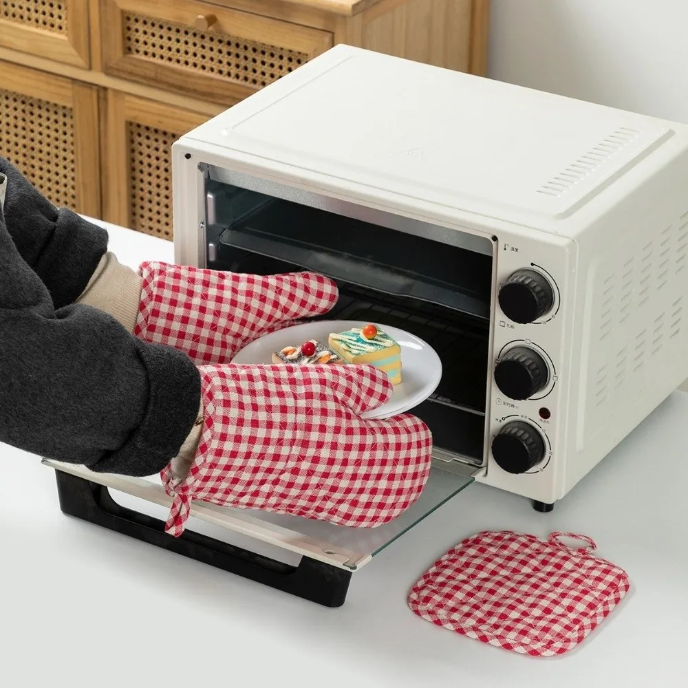 2 pcs Anti Scald Oven Gloves Heat-Resistant Thickened Oven Mitts and Pot Holders Cotton Lining Non-slip Baking Oven Mitts