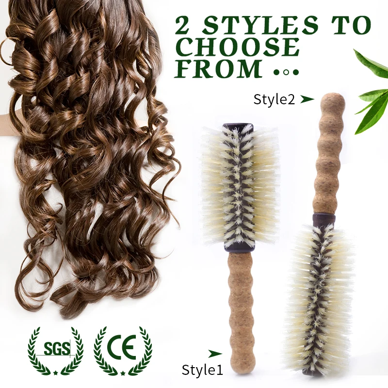 Personalized Name Boar Bristle Roller Hair Brush Cork handle Women Round Rolling Brush Barrel Curling Straight Twill Hair Comb