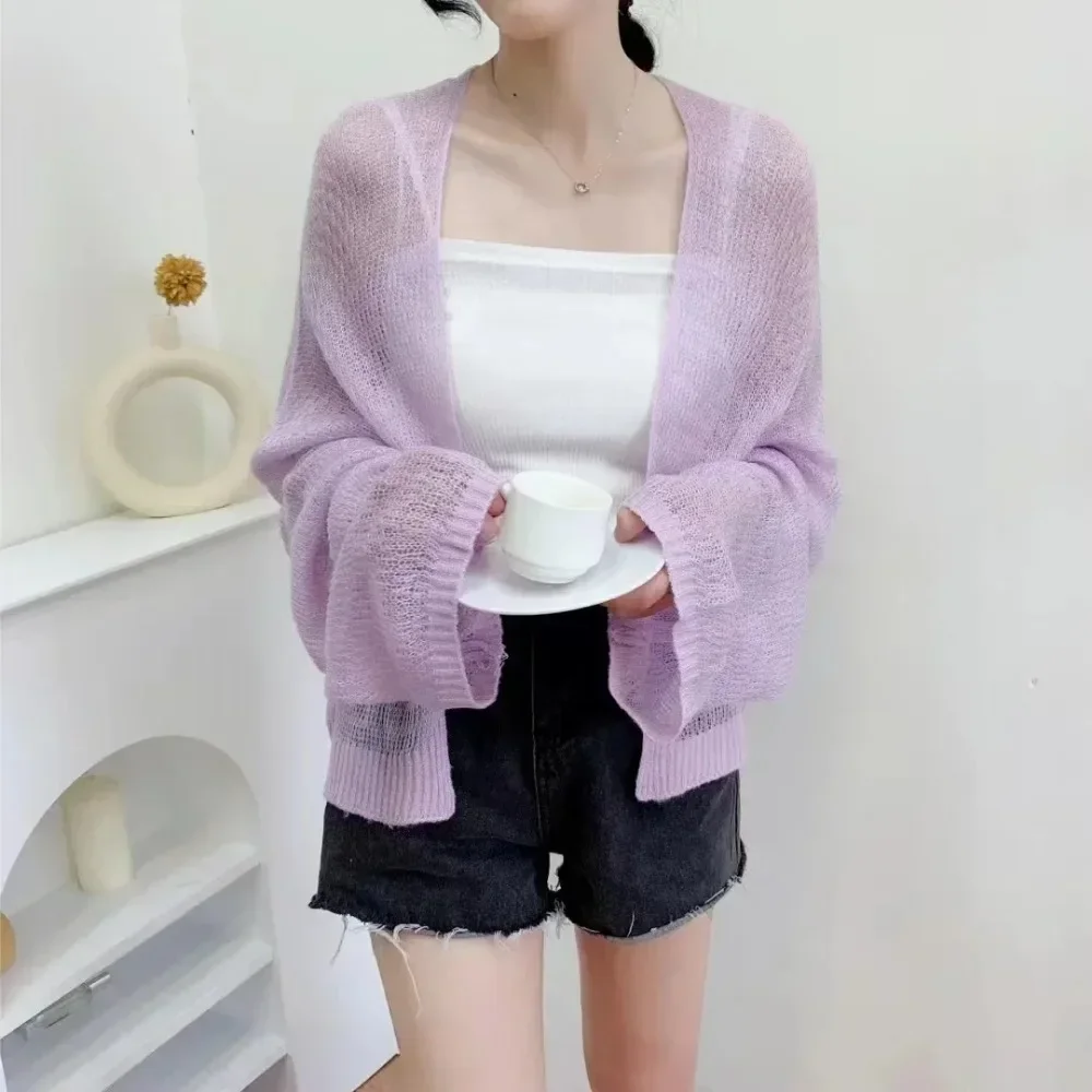 Cardigan for Women Summer Crop Knit Cardigan Y2k Sweater Women Loose Coat Kardigan Sweter Cardigans Korean Cropped Cardigan