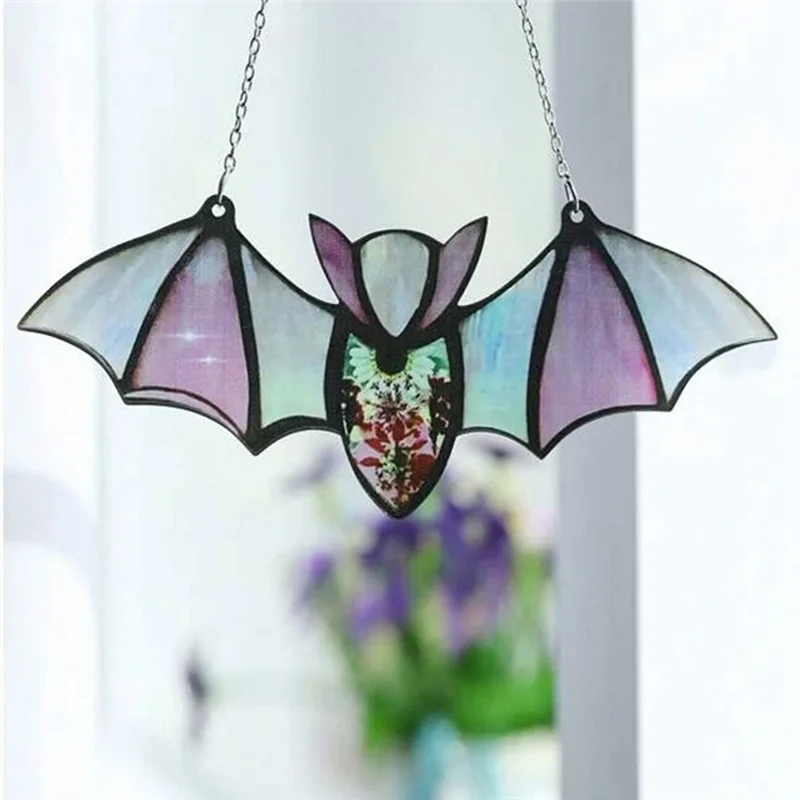 Halloween Bat Stained Glass Suncatcher Window Hanging Acrylic Wall Art Suncatcher Decoration Ghostss Festival Colorful,C HOT