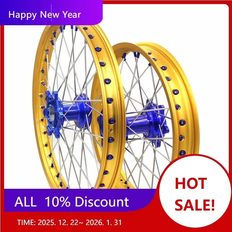 

【2025】 Комплект литых колес мотоцикла для YAMAHA YZ125 YZ250 1999-2024 YZ250X2016-2024 WR250F WR450F 2001-2024 золотые матовые диски