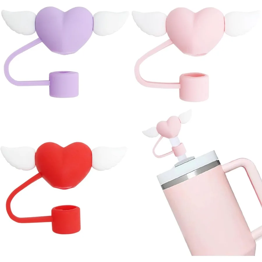 

3 pcs Love Wings Straw Cove Cap Toppe Tips Compatible with Stanley 40 30 oz Tumbler CupsReusable Cute Silicone Straws Lids Prot