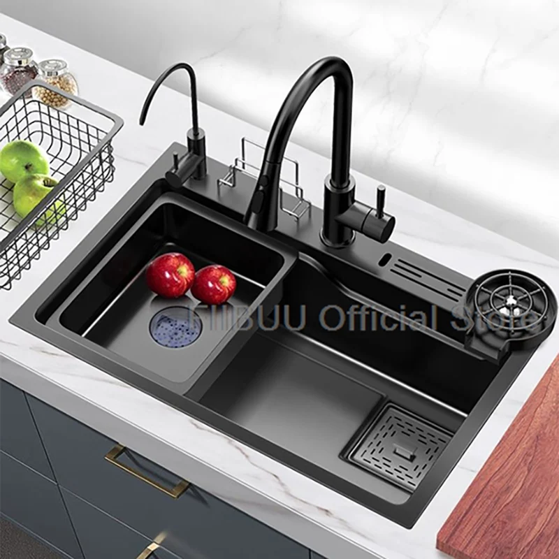 

Multifunctional Kitchen Sink Stainless Steel Large Single Bowl Thickened Handmade Vegatable Basin Wash Cut Drain in One Full Set