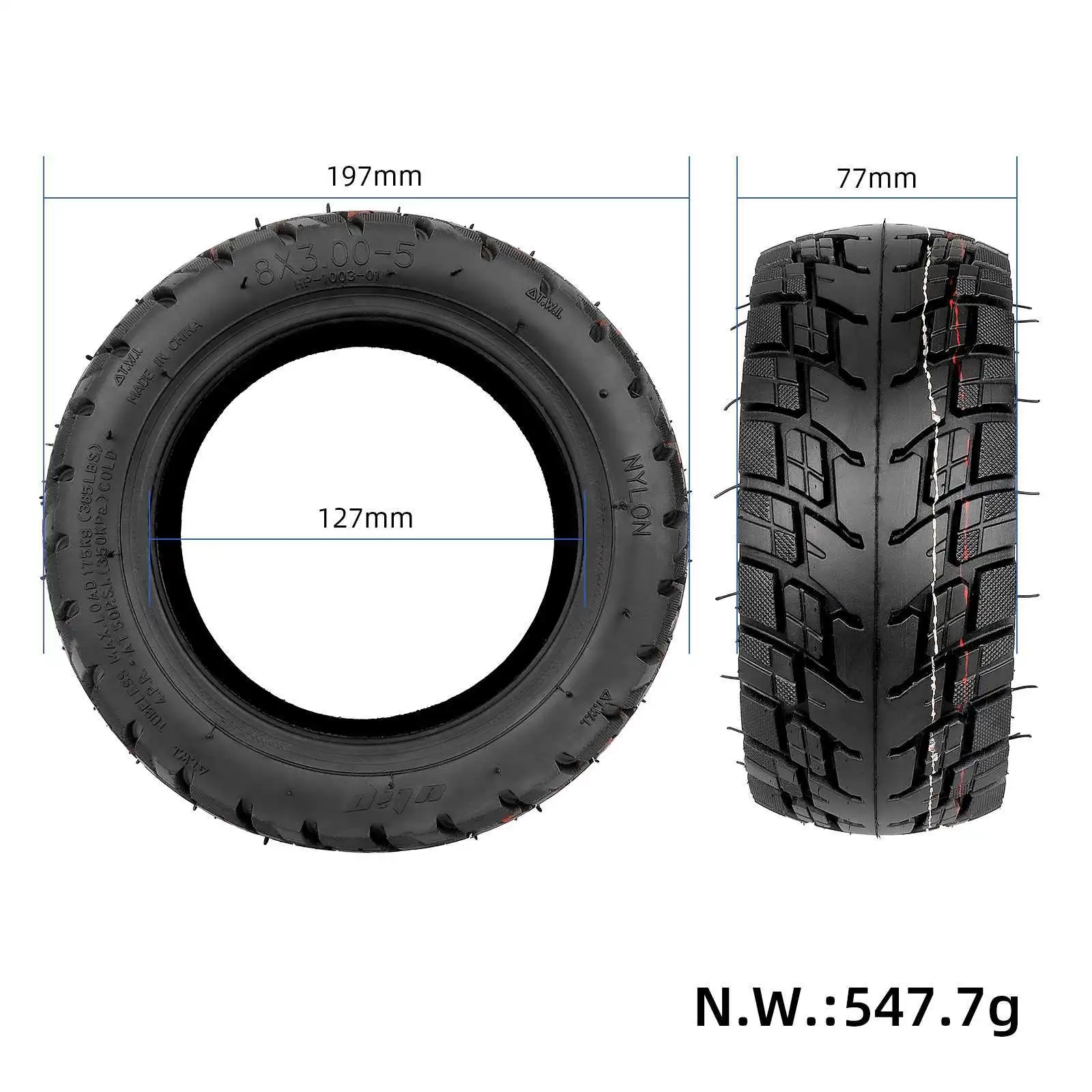 إطار فراغي للطرق الوعرة لدراجة كابو مانتيس 8 الكهربائية ، أجزاء الإطارات بدون أنبوبي ، بدون أنبوبي 8x3.0-5 ، 8 in ، 7.5 in