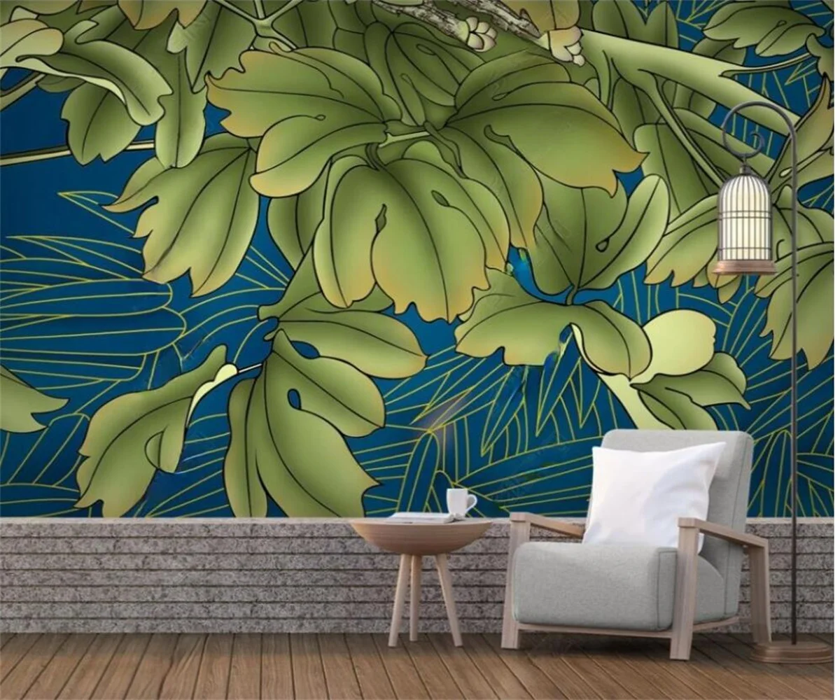 

Custom Nordic Modern papel de parede 3d Light Luxury Tropical Plant Leaf TV Bedroom Living Room Background wall 3d Wallpaper