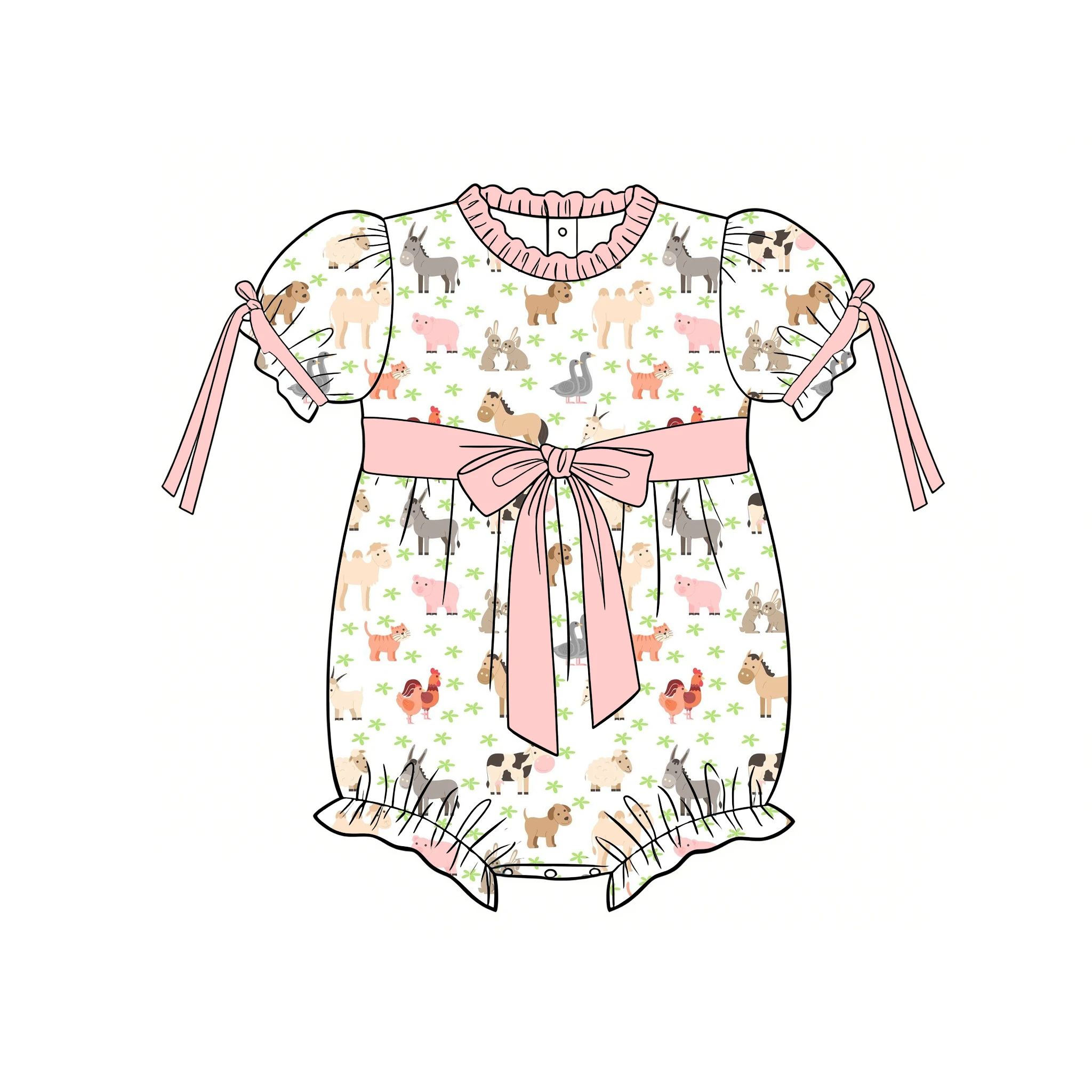 Newborn Baby Romper Farm Animals Prints Doll Neck Shorts Sleeve Baby Clothing Bunnies Baby Bubble Romper