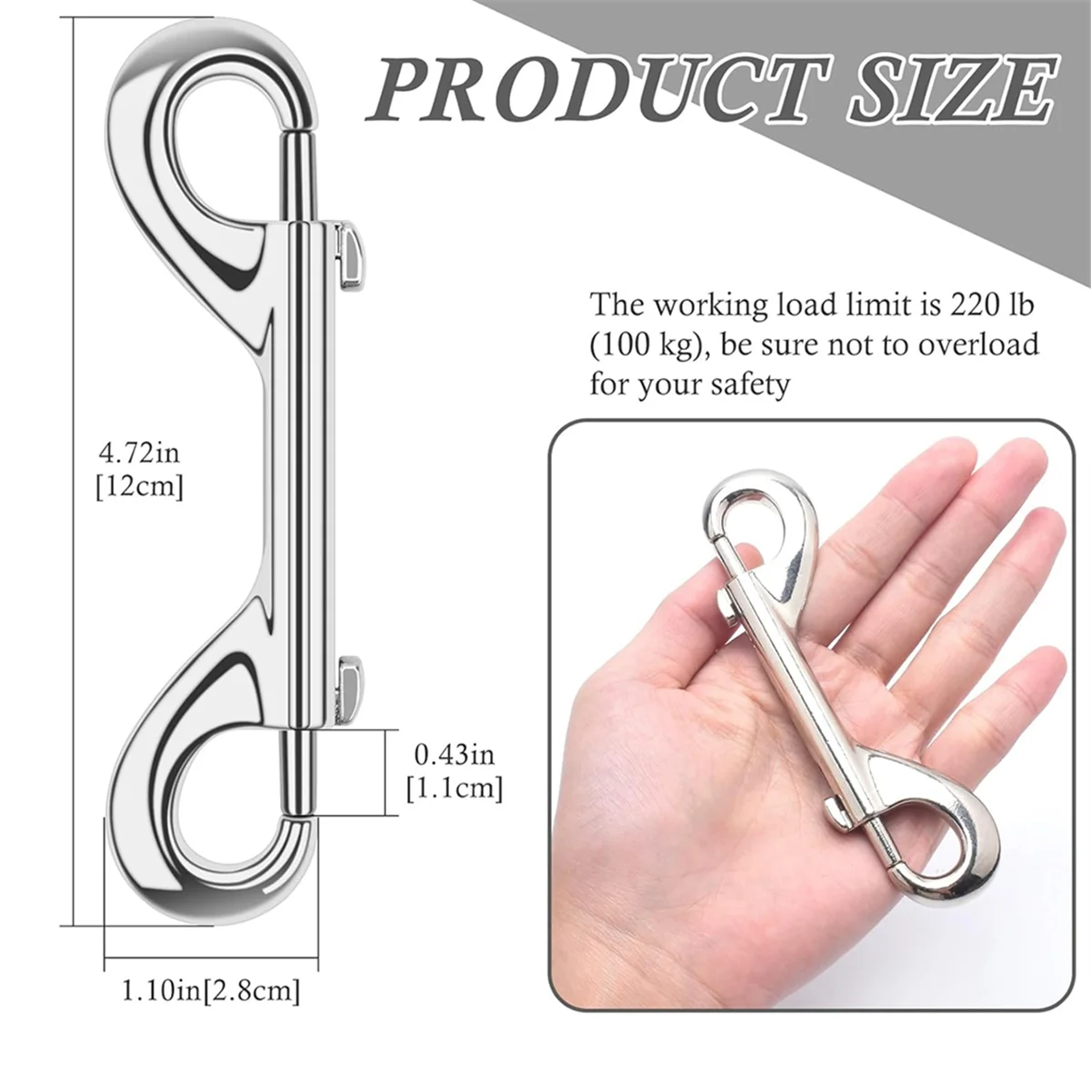 4.7 Inch Double Ended Bolt Snaps Hooks 220lbs Load Capacity Zinc Alloy Buckles for Cats Dogs Horses Heavy 10 Pack