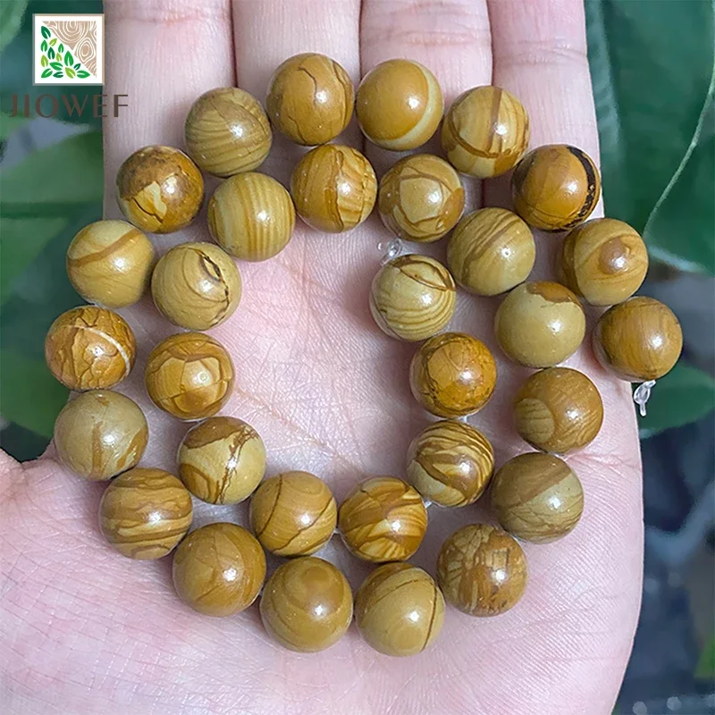 4/6/8/10/12mm  Natural Stone Wood Texture Round Beads DIY Charms Bracelet Necklace for Jewelry Making 15