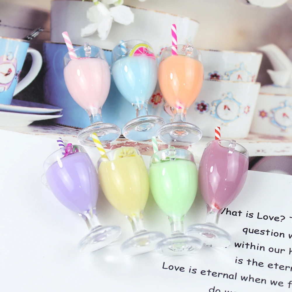 8Pcs/Lot Resin 3D Drink Charms Milkshake Fruit Goblets Pendant For Earring Keychain Diy Jewlery Findding Accessories