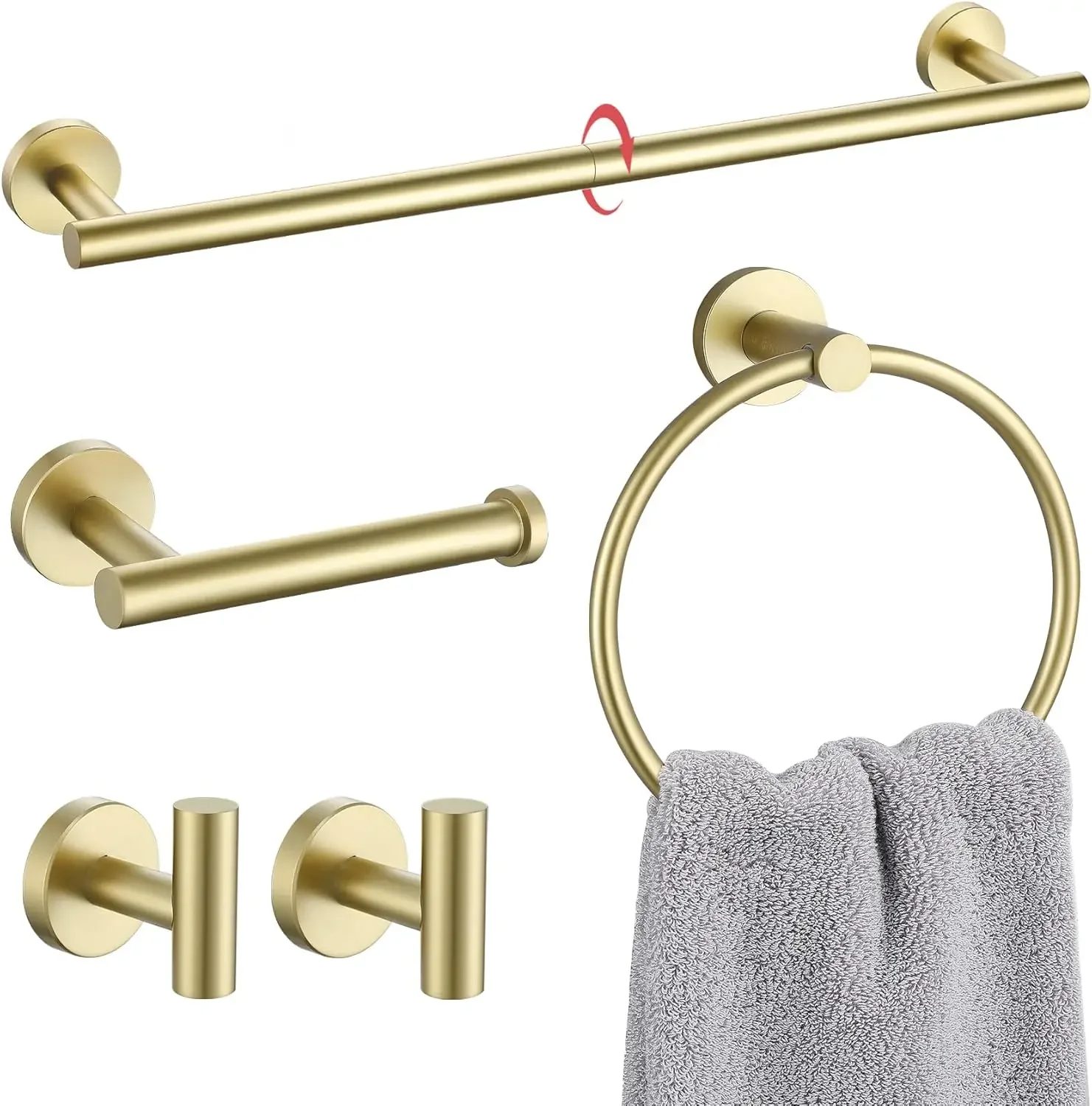 Lairuier Bathroom Towel Holder Set,5-Piece Towel Bar Set Brushed Gold Steel Wall Mounted Bathroom Hardware Accessories Stainless