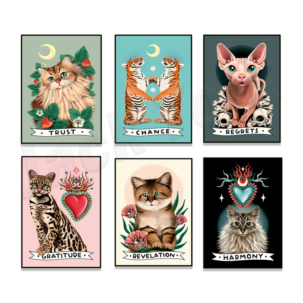 

Lion, cat and strawberry, persian kitten oracle anatomical heart illustration, sphinx and skull cat, tiger moon star blue poster