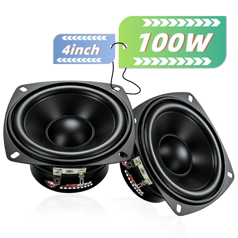 XPIAA 2pcs 4 Inch Mid Bass Audio Speaker Peak 100W High Power HiFi Car Subwoofer Silk Film For Car & Home Theater System Upgrade