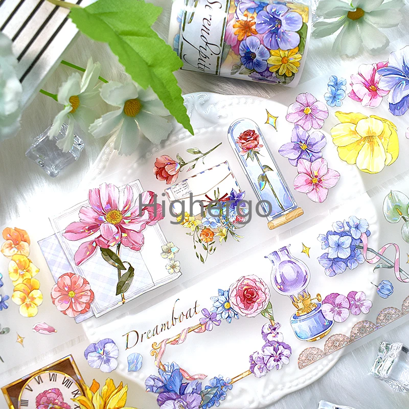 

2m/Roll Laser Flower PET Tape Washi Masking Tape Decorative Adhesive Tape Sticker Scrapbooking Planner Journal Stationery