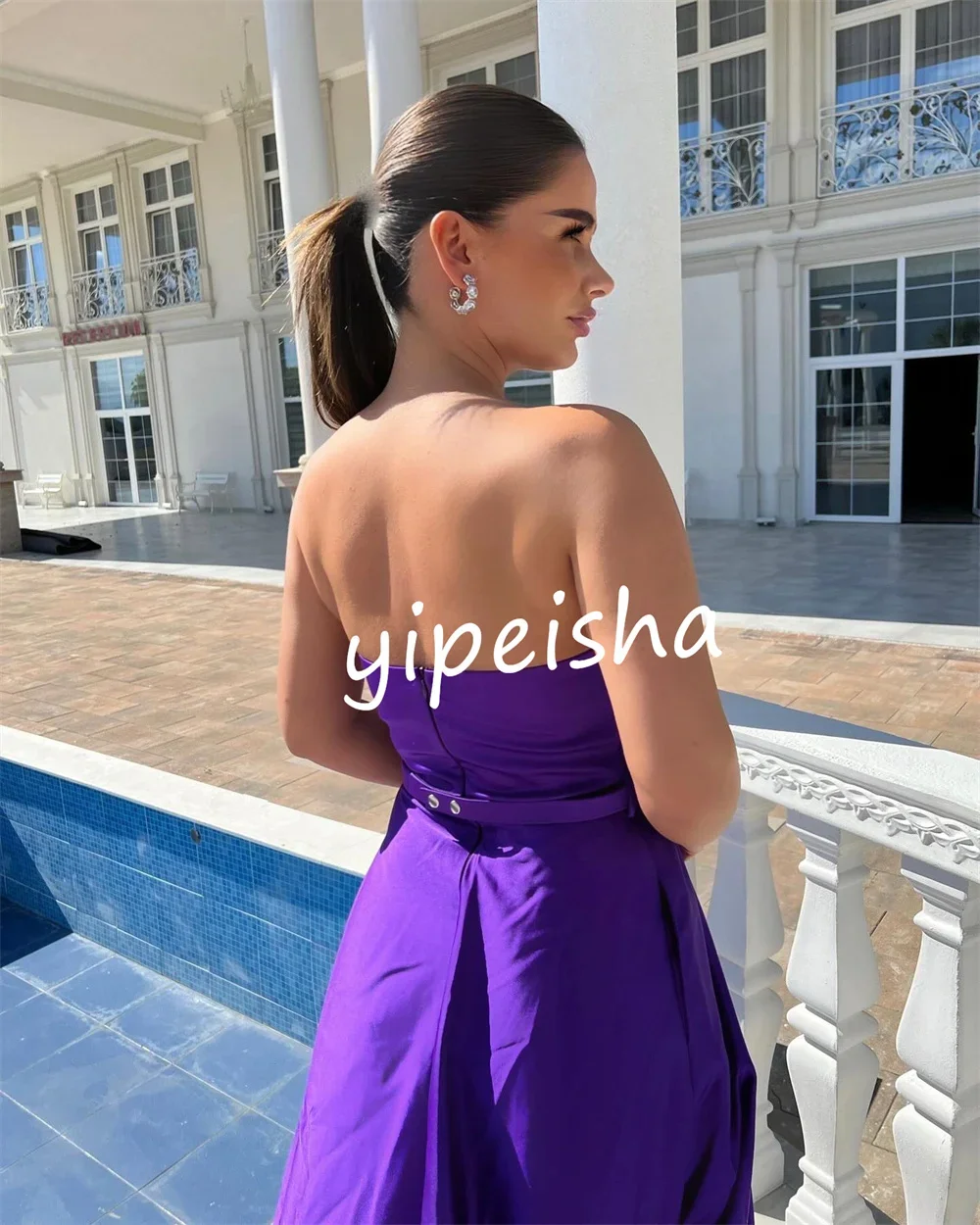 Customized Modern Style Sash A-line Strapless Long Dresses Homecoming Dresses Pastrol Unisex Chinese Style Formal Casual Simple