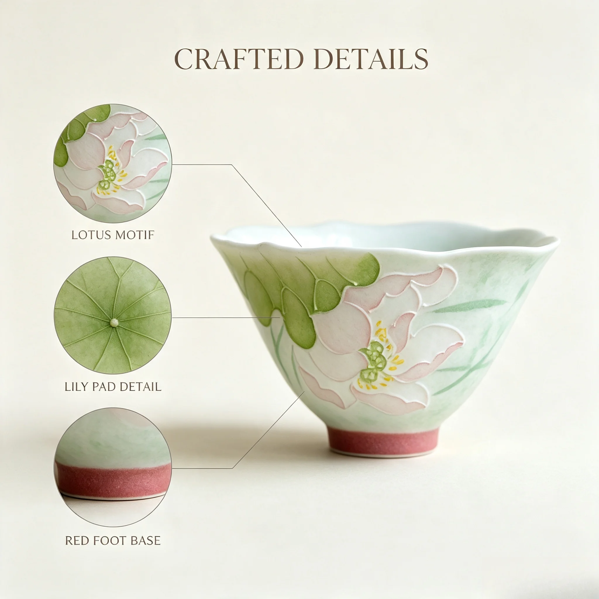 Hand Painted Lotus Fish Flower Mouth Ceramic Master Cup Personal Kung Fu Tea Tasting Cup Household Tea Room Office Decor Gift