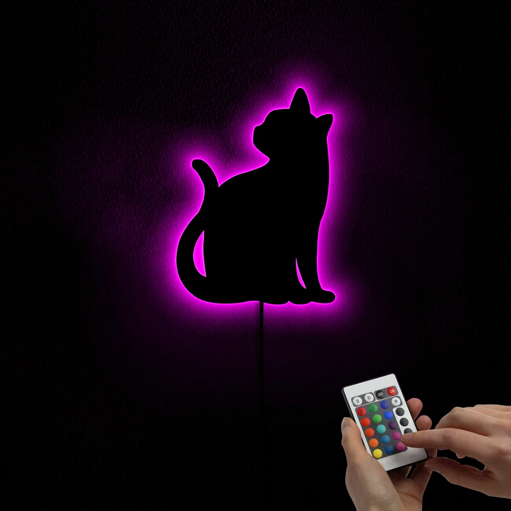 Relaxed Kitty Cat Luminous Wall Mirror Kitten Cat Modern Mirror Acrylic Mirror Art with LED illumination Cat Pet Owners Gift
