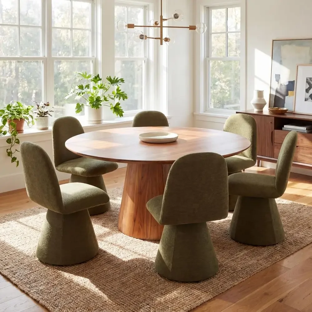 

Swivel Dining Chairs Set of 6, Mid Century Modern High Back Chenille Upholstered Dining Room Chairs Kitchen Chairs, Armless Cha