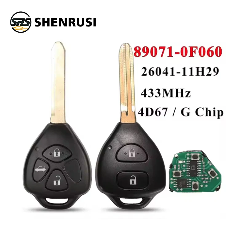 

SHENRUSI дистанционный ключ 2/3 кнопки 433 МГц 4D67/G чип для Toyota Corolla Avensis Yaris Verso Auris Fob 26041-11H29 89071-0F060