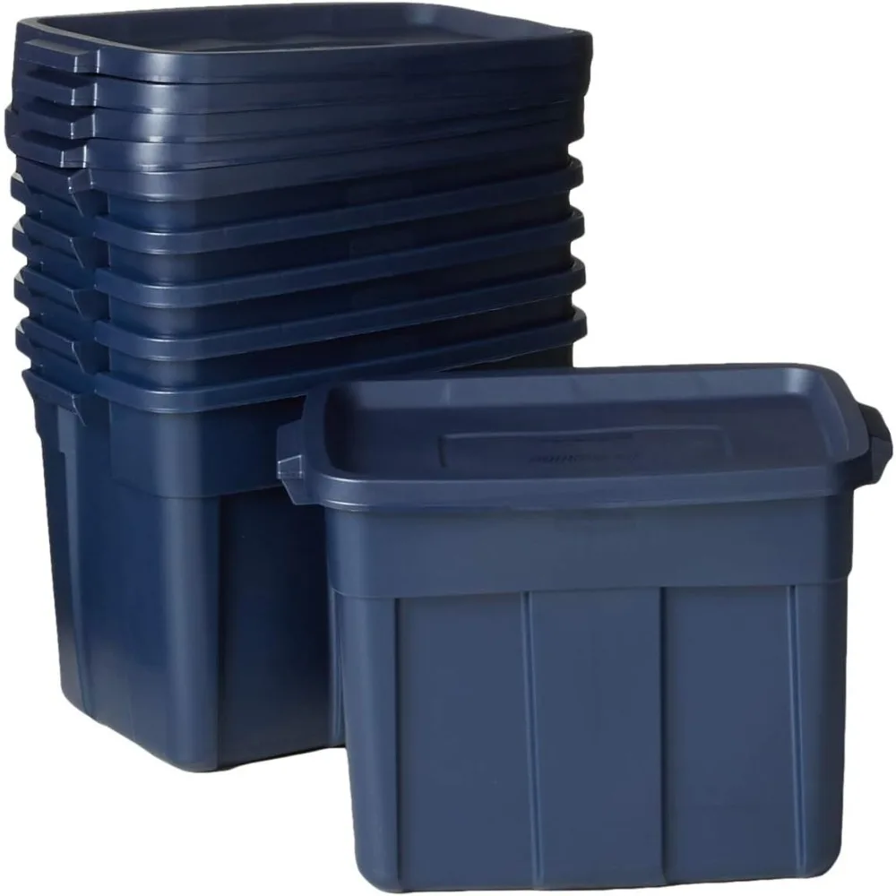 

18 Gal - 6 Pack Made in the USA Dark Indigo Metallic, Rugged Plastic Stackable Storage Tote with Lid and Handles