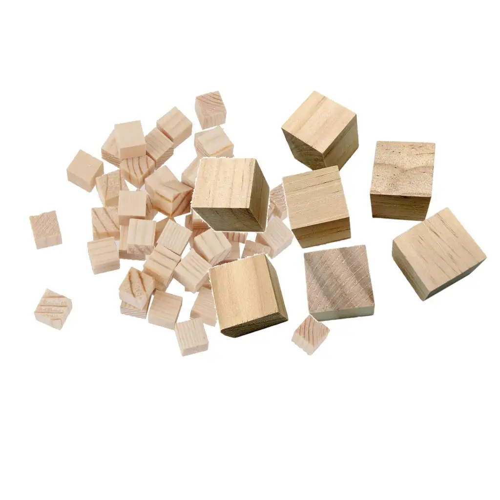 70 piezas de tamaño surtido de mini cubos cuadrados de madera natural, adorno artesanal