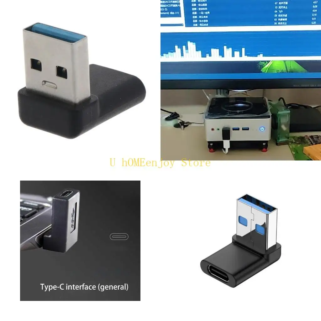 

B0KF USB Male to Type C Female Connector Converter Adapter Type-c Data Transfer 10Gbps Converter 90 Degree Right Angled