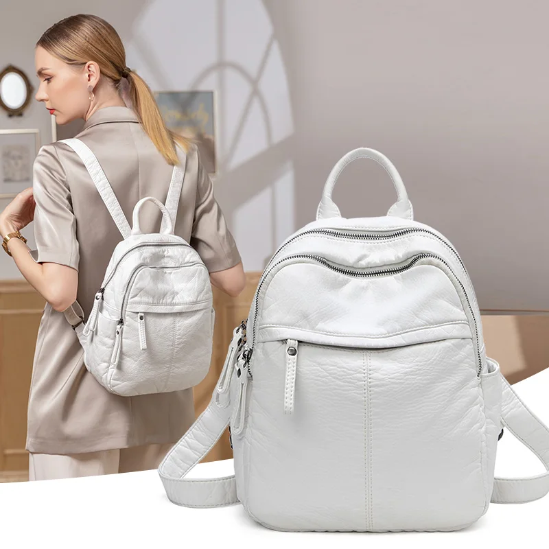 Women's Backpack Lady Bag Fashion Aesthetic Backpacks Cute Small Backpack Leather Bag White Bag Casual Anti-Theft Backpack