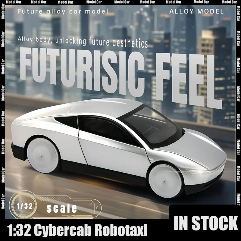 

1:32 Cybercab Robotaxi Miniature Model Car Driverless Taxi Alloy Vehicles Collectible Vintage Display Gift With Rotat Wheel Toys